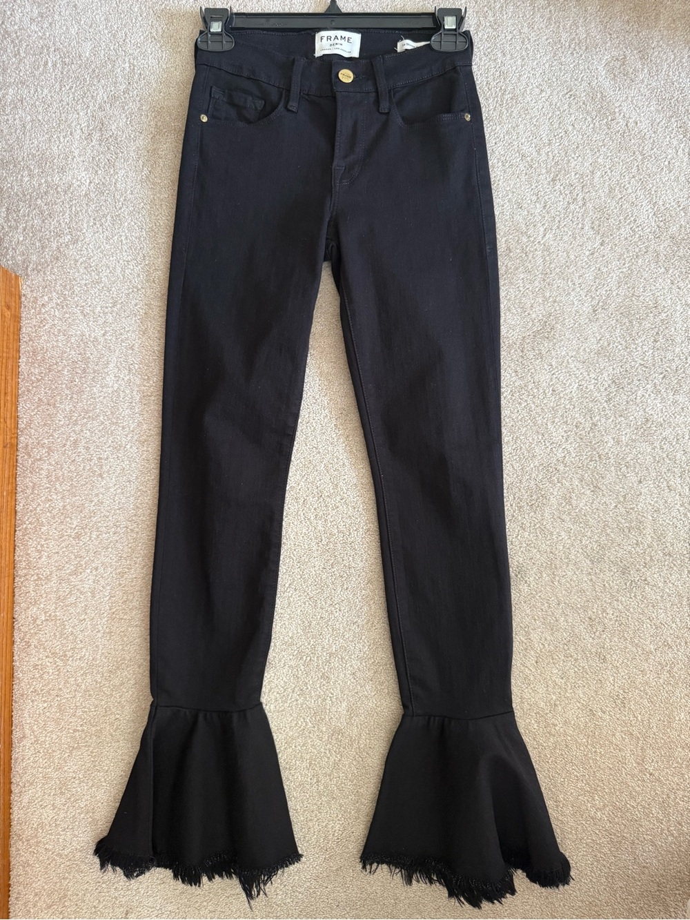 Frame Denim Black Ankle Flared Jeans with Frayed Hem - Picture 2 of 4